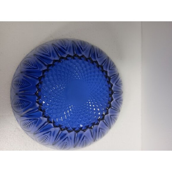 Vintage Avon Royal Saphire Cobalt Blue Glass Etched Round Serving Salad Bowl - Picture 7 of 10